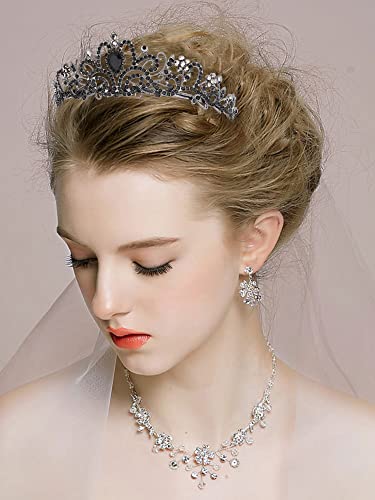 COCIDE Tiara Crowns Crystal Headband Princess Rhinestone Crown with Combs Bride Headbands Bridal Wedding Prom Birthday Party Hair Accessories Jewelry for Women and Girls (L BLACK) - color: TI Dark Silver+Black