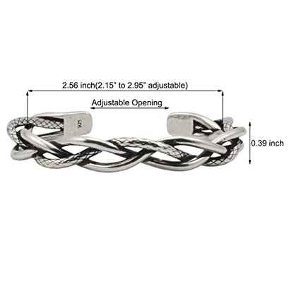 Innocence S925 Silver-Plated Antique Wide Feather Cuff Bracelet For Men Women Adjustable Retro Twisted Feathers Bracelets Gift Jewelry - color: Thin Braid
