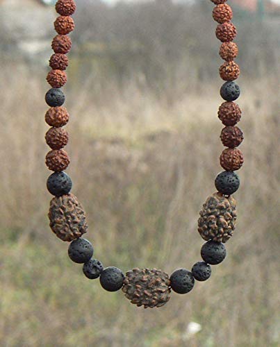 Energized Rudraksha Shiva Necklace - HANDMADE, Hindu Meditation Mala with Original 5 and 3 Mukhi Face Rudraksh Beads, Negative Energy Protection Jewelry for Men and Women