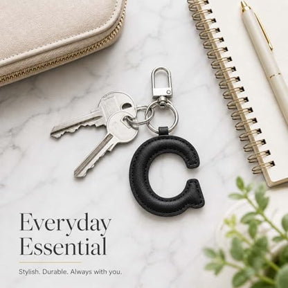 Initial Letter Keychain,Stainless Steel,Colorful Faux Leather Keyring for Backpack,Purse,Car Keys,Gift for Men Women - color: C