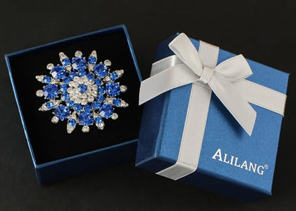 Alilang Adustable Silver Blue Purple Iridescent Crystal Rhinestones Snowflake Flower Floral Ring - color: Royal Blue