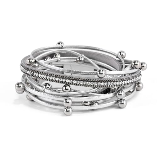 Wrapped Bracelets for Women,Leather Boho Bracelets for Women - color: Doubleloop-Silver