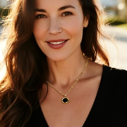 Jean Beau Gold Stone Pendant Necklaces for Women, Chunky Gemstone Dangle Necklace Wedding Prom Fashion Jewelry Gift - color: Obsidian Black