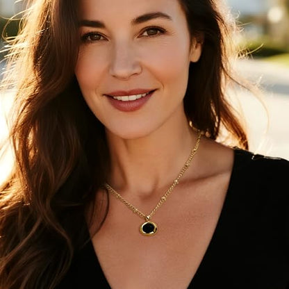Jean Beau Gold Stone Pendant Necklaces for Women, Chunky Gemstone Dangle Necklace Wedding Prom Fashion Jewelry Gift - color: Obsidian Black