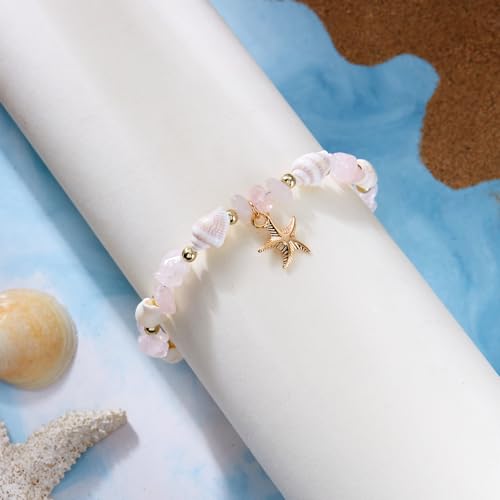 Waterproof Starfish Shell Bead Anklets Bracelets for Women Bohemian Hawaiian Beach Crushed Stone Bead Anklet Summer Mermaid Outfit Costume Jewelry Accessories - color: Green
