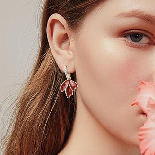 Jean Beau Drop Hoop Earrings for Women, Fasion Jewelry Gift - color: Red