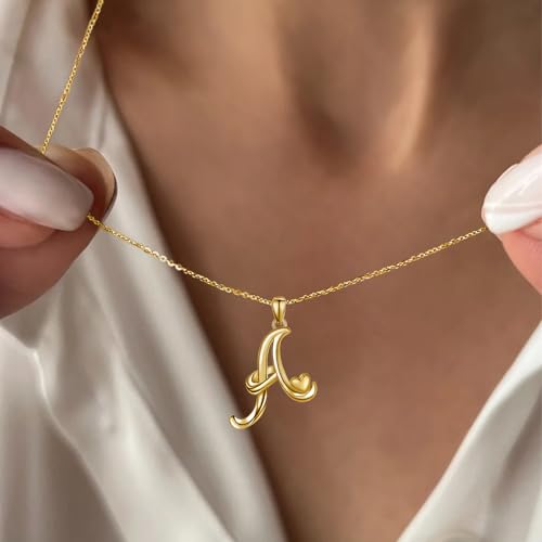 CELESTIA 925 Sterling Silver Initial Necklaces 26 Letter with Rose Gold Heart - 18 Inch Chain - color: Gold-A