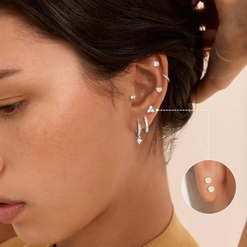 Adoyi 9 Pairs Gold Hoop Earrings Set for Womens Twisted Huggie Hoops Earrings 14K 18K Gold Plated for Girls Valentines Mother's Day Birthday Gifts Lightweight - color: 8Pairs Silver