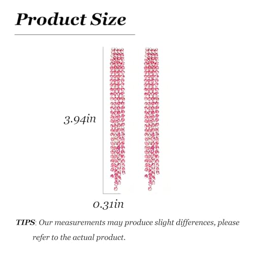 Rhinestone Clip on Earrings for Women Gold/Silver Prom Dresses 2026 Sparkly Chandelier Long Earrings Wedding Guest Jewelry - color: Pink Clip on