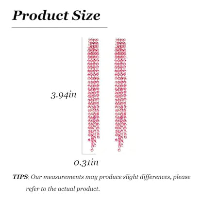 Rhinestone Clip on Earrings for Women Gold/Silver Prom Dresses 2026 Sparkly Chandelier Long Earrings Wedding Guest Jewelry - color: Pink Clip on