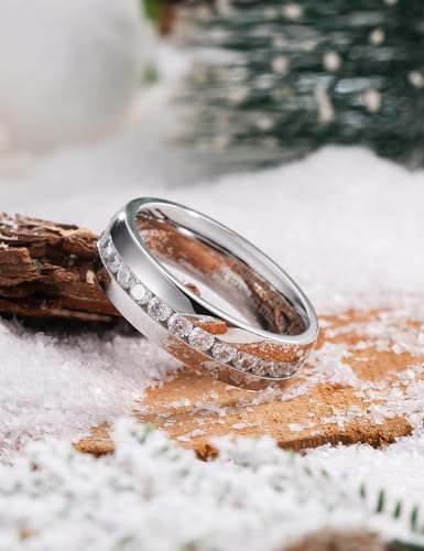 King Will 316L Stainless Steel Wedding Band for Men Cubic Zirconia Inlay | Silver-Tone, 6/7/8mm, Comfort Fit, Durable, Zirconia inlay, Promise Gift - color: Steel-White-6.5mm