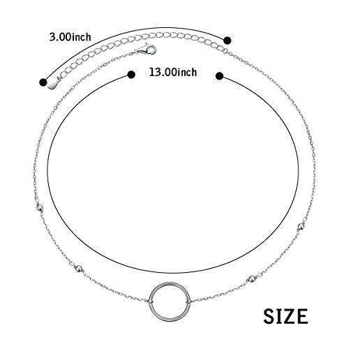 Ladytree S925 Sterling Silver Dainty Simple Choker Necklace,Rolo Chain,Adjustable 13 inches to 16 inches - style: 02_Beads Circle choker