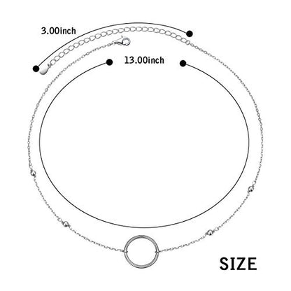 Ladytree S925 Sterling Silver Dainty Simple Choker Necklace,Rolo Chain,Adjustable 13 inches to 16 inches - style: 02_Beads Circle choker