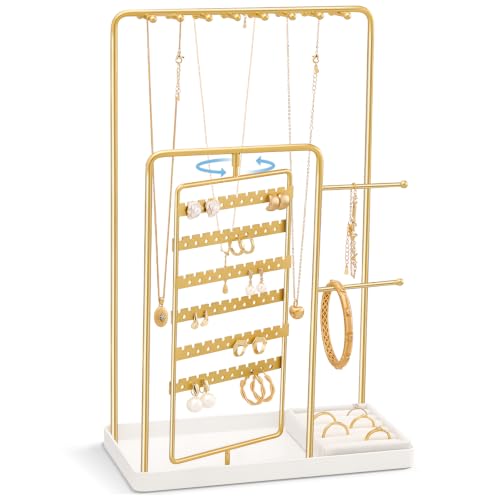 ProCase Jewelry Stand Holder Organizer and Storage, Gold, Large | Rotating Earring Bracelet Holder Storage, Hanging Jewelry Display Velvet Ring Tray, Teen Girls Birthday Gifts Room Dorm Decor - color: Gold, size: Large (8.66" W × 4.33"D × 13.78" H)