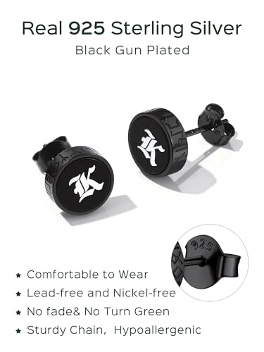 ChicSilver 925 Sterling Silver Viking Rune Natural Black Onyx Stud Earrings For Women Men - style: A: Side Runes-Black-Engraving