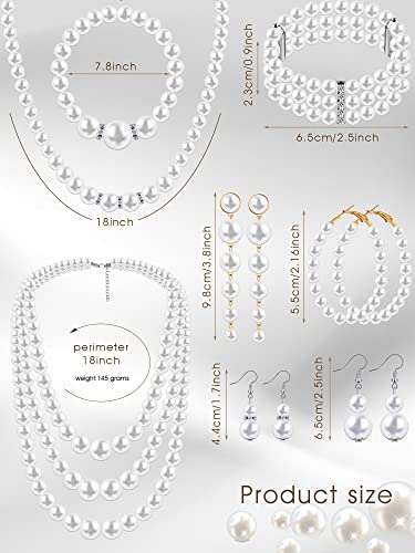 BBTO 8 Pcs Pearl Necklace and Earring Set for Women Faux Pearl Bracelet Costume Jewelry Set for Wedding Bridal Shower Party - style: Elegant Style