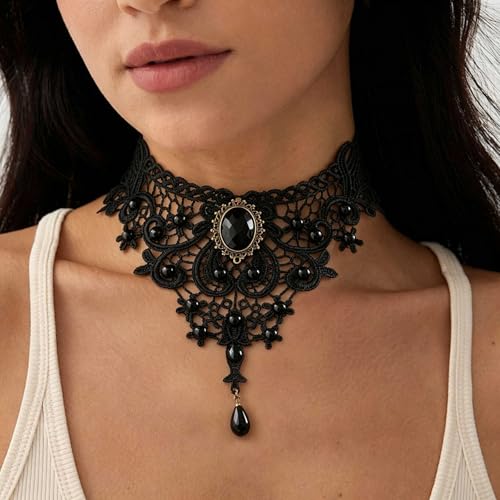 Black Necklaces for Women,Adjustable Layered Collar,Goth Jewelry - color: Flute