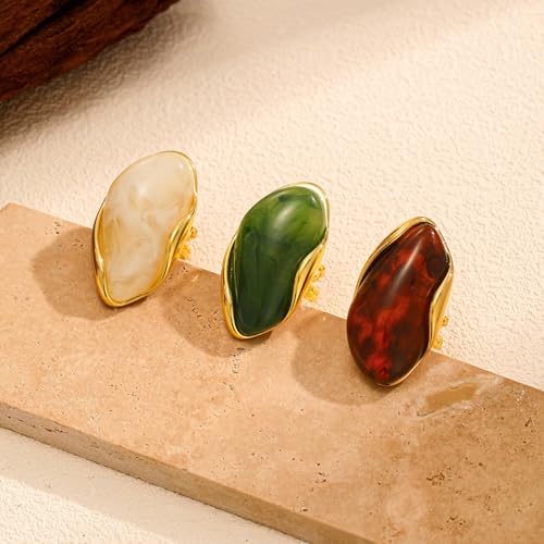 Kokoma Resin Statement Ring for Women Acrylic Stainless Steel Chunky Ring Adjustable Stacking Rings Fashion Finger Jewelry Daily Wear - color: White