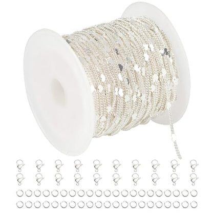 UMAOKANG 10 Meters Silver Chains for Jewelry Making, Silver Plated Brass Flat Heart Curb Link Chain Women Necklace Bracelet DIY Jewelry Chains Bulk - color: Silver Heart
