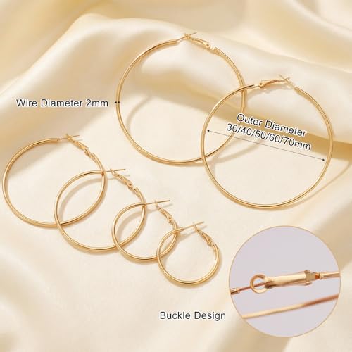 6 Pairs Gold Hoop Earrings for Women 14K Gold Plated Hoop Earrings Set Hypoallergenic Stainless Steel Earring Lightweight Dangle Loop Earring Set