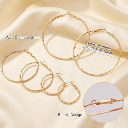 6 Pairs Gold Hoop Earrings for Women 14K Gold Plated Hoop Earrings Set Hypoallergenic Stainless Steel Earring Lightweight Dangle Loop Earring Set