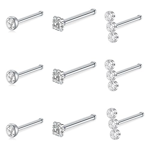 Mayhoop 20G Nose Rings Studs 316L Surgical Stainless Steel L Shape Bone Diamond Heart Corkscrew Nose Ring Nostril Piercing Jewelry For Women Men - color: Bone-Silver-A