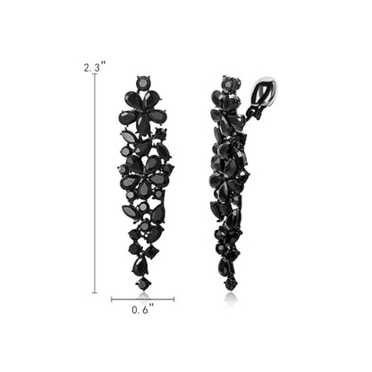 EleQueen Women's Sparkle Statement Clip-On Chandelier Earrings | Marquise Crystals Earrings for Women, Art Deco Prom Jewelry for Wedding Bride Bridesmaid - color: Black Black-Tone