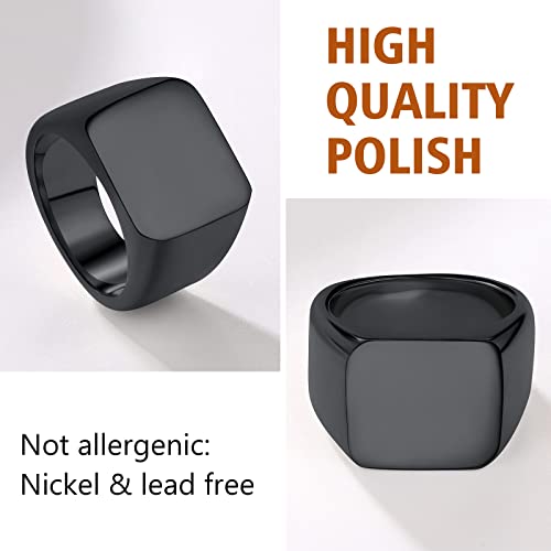 FindChic Customized Signet Photo Rings Square/Heart/Round Chunky Band Ring Stainless Steel/18K Gold Plated/Black Size 7 to 14 Personalized Jewelry for Men Women, Send Gift Box - color: 01. personalized engraved square (black)