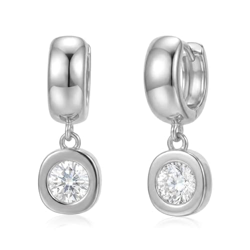 NIXMAX Trendy Gold Dangle Earrings for Women, Chunky Statement CZ Hoops | Bezel-Set Cubic Zirconia Charm, 14K Gold Plated, Lightweight Hypoallergenic Jewelry, Fashion Accessories, Gifts for Women - color: Silver-Chunky Round Hoops