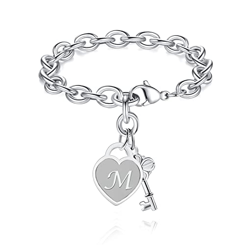 TONY & SANDY Initial Charm Bracelets for Girls Women Stainless Steel A-Z Bracelet Personalized Gifts Birthday Graduation Easter Basket Stocking Stuffers for Teens Girls Women Jewelry - style: M