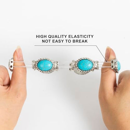 Turquoise Beaded Stretch Bracelets Bohemian Stackable Bracelets Y2K Summer Beach Bracelets Jewelry for Women - color: Silve-C