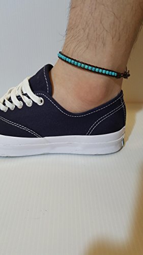 Infinityee888 Anklet Turquoise Bead 10 Inches Anklet Bracelet Woven with Leather Cord Handmade Hippie Bohemian Unisex Style Gift Idea for Men and Women