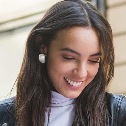 Gold Chunky Statement Earrings for Women, Trendy 14K Gold Plated Square Geometric Vintage Drop Dangle Designer Stud Earrings, Jewelry Gift - style: striped-silver