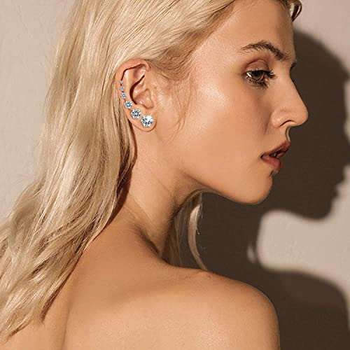 6 Pairs Hypoallergenic Stainless Steel Stud Earrings Cubic Zirconia Earrings Set 14K Gold Plated Multipack 3-8mm - color: Silver