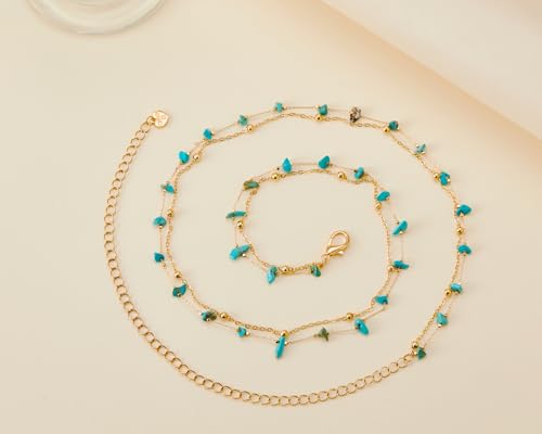14K Gold Plated Body Chains| Layered Waist Chain with Satellite Beads Natural stone| Adjustable Belly Belt Chains Bikini|Body Jewelry for Women Teen Girls