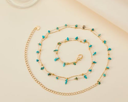 14K Gold Plated Body Chains| Layered Waist Chain with Satellite Beads Natural stone| Adjustable Belly Belt Chains Bikini|Body Jewelry for Women Teen Girls