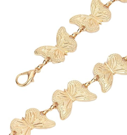 QWALIT Silver Gold Chain Belt for Women Fashion Waist Chain Belt Star Butterfly Metal Belt Music Festival Y2K Accessories - style: C1- Butterfly- gold