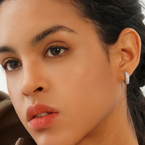 Iced Out Hoop Earrings Cubic Zirconia Huggie Cartilage Cuff Hypoallergenic 14K Gold Plated Luxury Fashion Round Circle Earrings For Men Women - color: 02 Silver