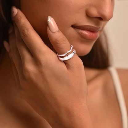 Gold Rings for Women Men Non Tarnish, Waterproof Chunky 14K Gold Plated Dainty Stackable Rings Trendy Statement Pinky Thumb Rings Engagement Eternity Wedding Band Ring Stacking Gold Jewelry Size 3 4 5 6 7 8 9 10 11 - color: Rose Gold, size: 10