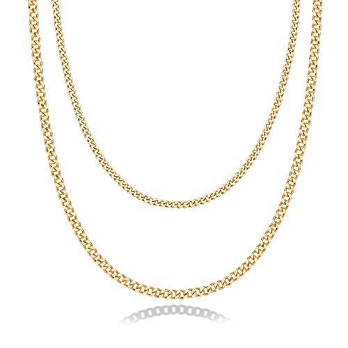 PAVOI 14K Gold Plated Dainty Layering Necklaces for Women | Snake Chain, Curb Link, Paperclip Layered Chains | Trendy Layering Necklace - style: Curb
