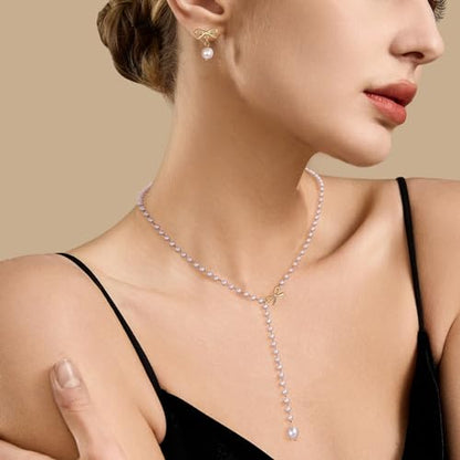 Raicegs Pearl Jewelry Set for Women Wedding Pearl Necklace Bracelet Earrings Set Bride Bridesmaid Dainty Jewelry Gift for Women - color: Bow Jewelry