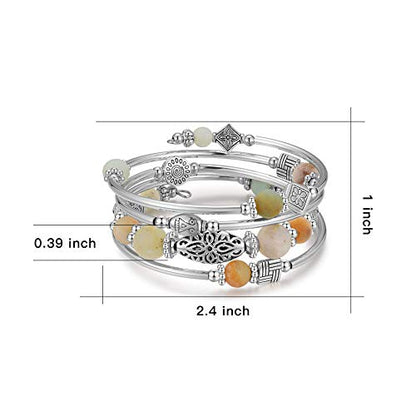 BULINLIN Layered Wrap Bangle Turquoise Bracelet - Bead Bracelet with Natural Agate Stone, Gifts For Women - color: 03-Green