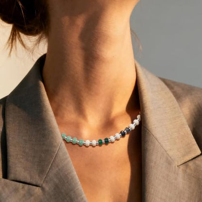 Colorful Beaded Choker Necklaces for Women | Large Natural Stone Bead, Boho Beach Necklace, Trendy Jewelry Gifts, 4 Style, 16+3 in - color: 03-Colorful-Blue