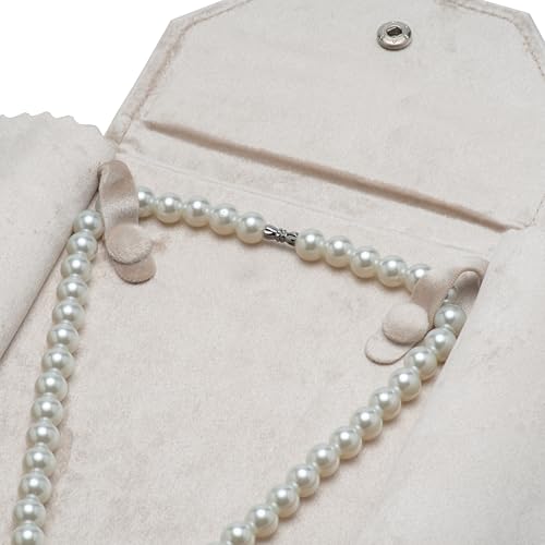 Velvet Necklace Jewelry Travel Folder Storage Display Case (Beige) - color: Beige