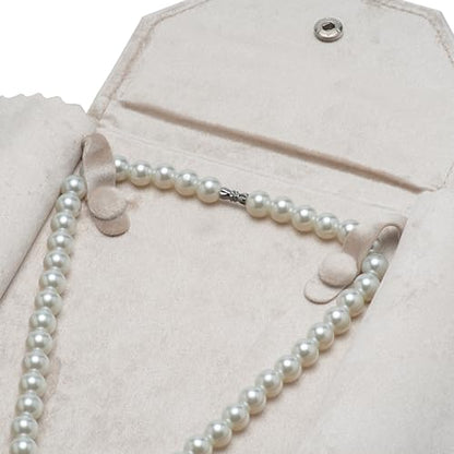 Velvet Necklace Jewelry Travel Folder Storage Display Case (Beige) - color: Beige
