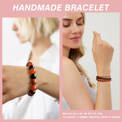 Vinswet 4pcs Beaded Bracelets for Women,Natural Healing Crystal Gemstones Bracelet,Anxiety Stress Relief Bracelet Handmade purple Jewelry Gifts for Women - color: Red agate&Black obsidian&Red Jasper