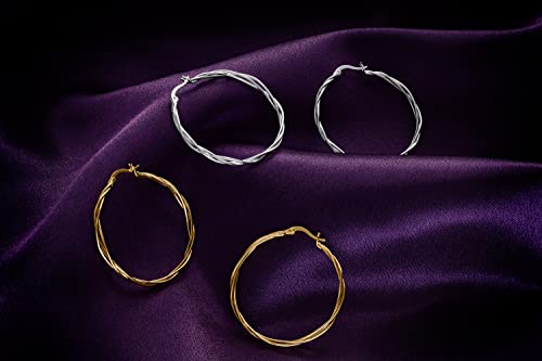 Milla Twisted Hoop Earrings for Women – Hypoallergenic Silver or Gold Statement Hoops – Lightweight & Easy to Wear - color: Gold Plated / 1.6 in / Dainty