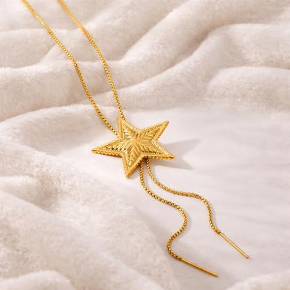 Adjustable Long Lariat Necklace for Women, 18K Gold Plated Y-Necklace
