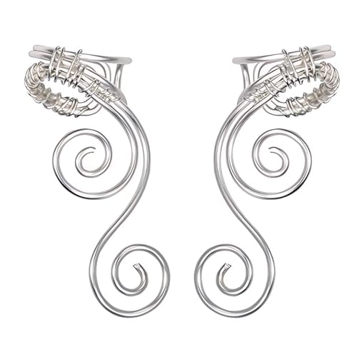 Handmade Ear Cuff Earrings, OwMell Elf Ear Cuffs No Piercing Hypoallergenic Simple Rolled Earrings Fantasy Costume for Party Wearing - style: Silver