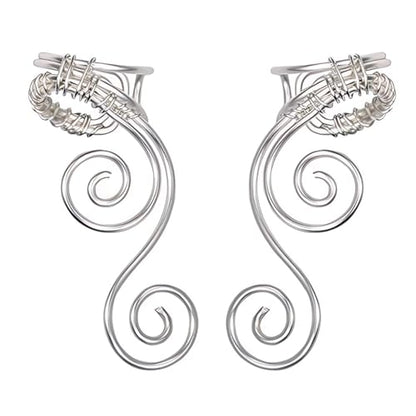 Handmade Ear Cuff Earrings, OwMell Elf Ear Cuffs No Piercing Hypoallergenic Simple Rolled Earrings Fantasy Costume for Party Wearing - style: Silver